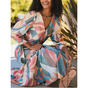 Multicolor Abstract Print Maxi Dress